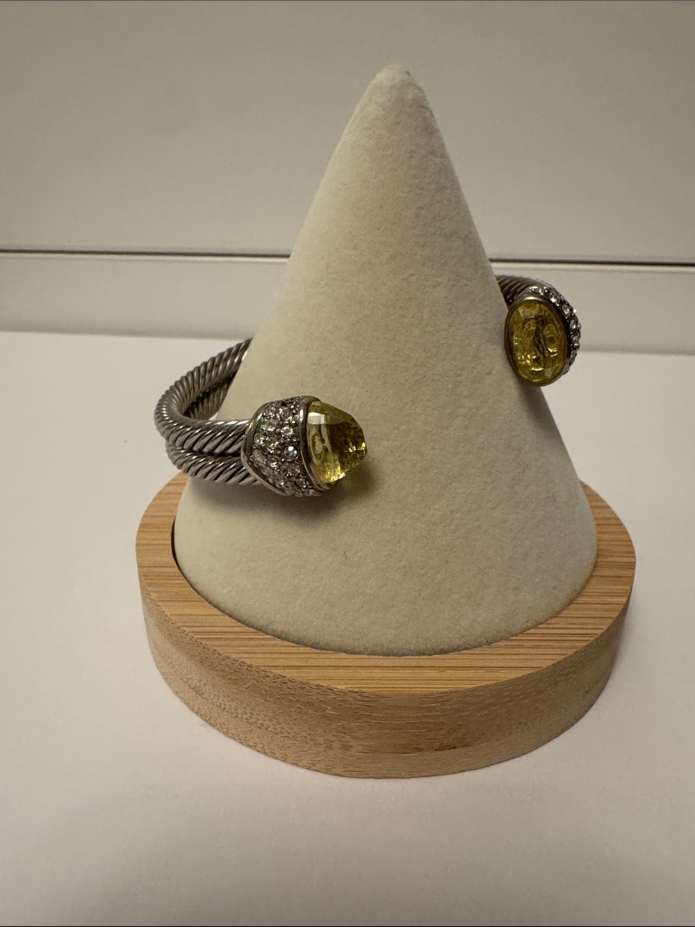 Yellow Gemstone Silver-Tone Twisted Cable Cuff Bracelet